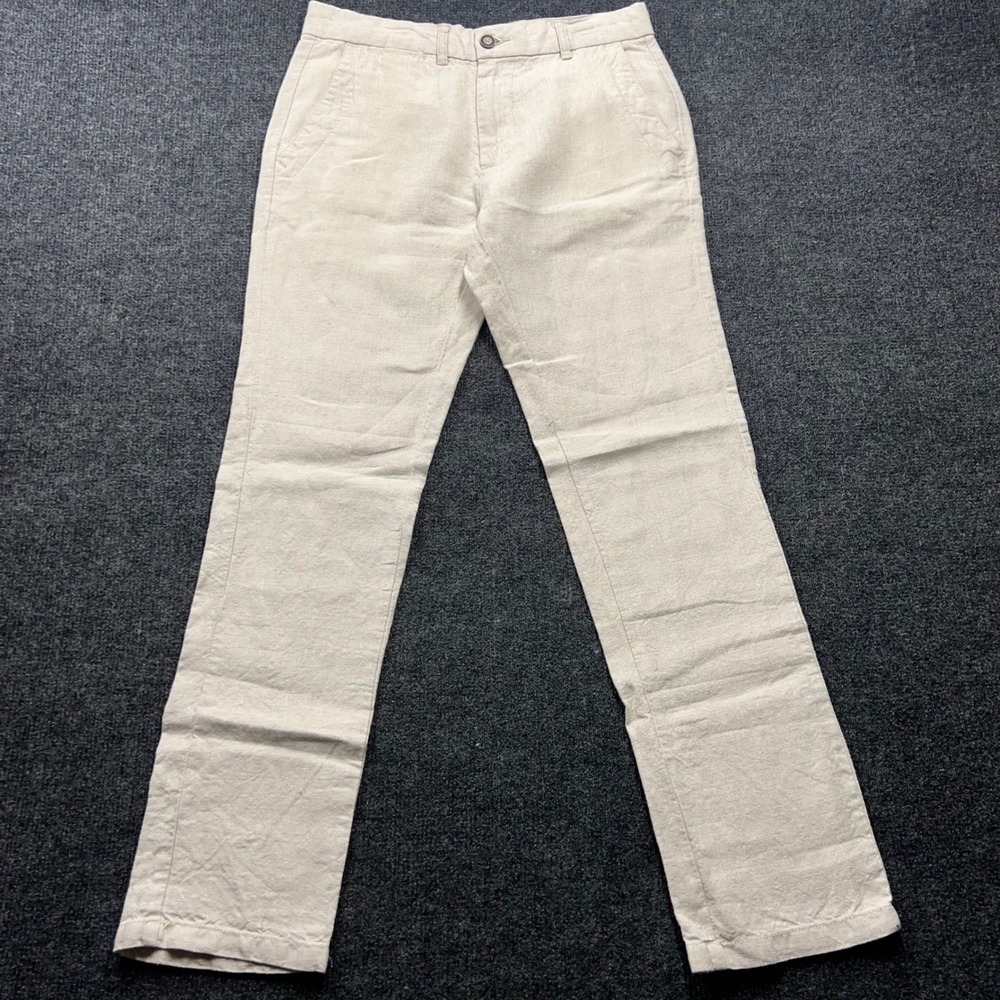 Old Navy Mens 100% Linen Slim Straight Pants Beige Oatmeal 30x32 2685